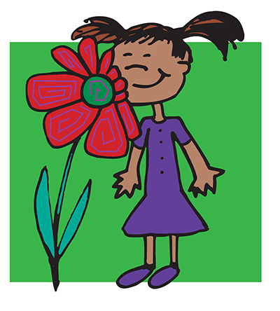 little indian girl smelling a big daisy illustration