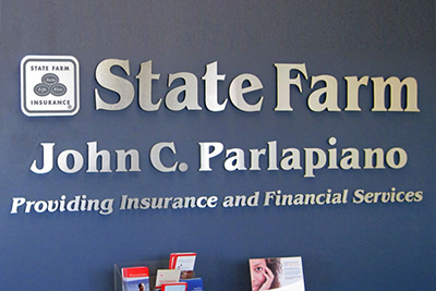 State Farm 3D Brushed Aluminum Lettering in Lobby